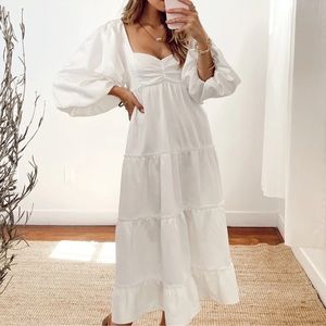 Show Me Your Mumu, Mandi Midi Dress- White Rose Jacquard L